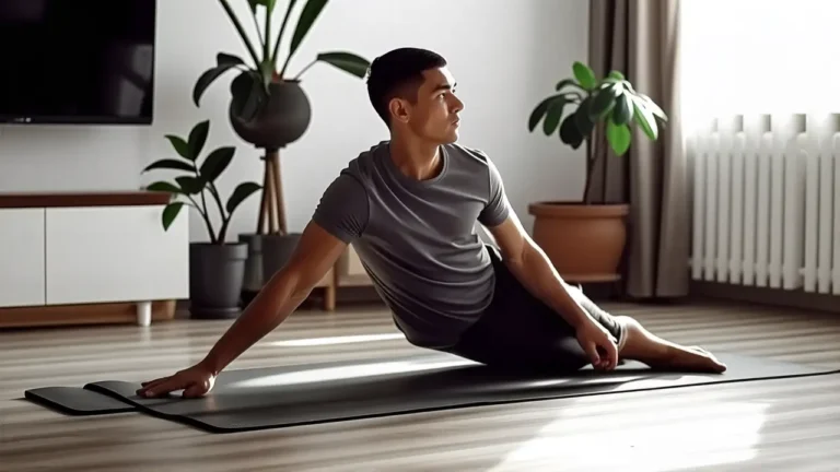 Un hombre atlético se estira en paz