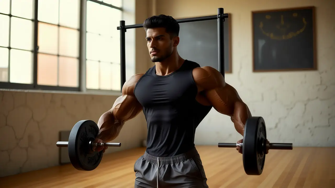 Un atleta español fuerte se entrena en gimnasio