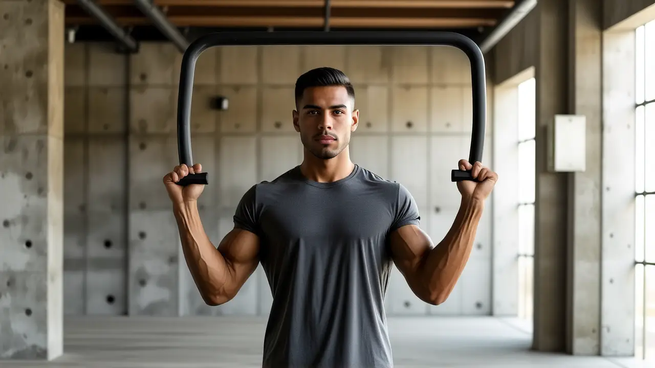 Un hombre atlético levanta pesas en la luz dramática