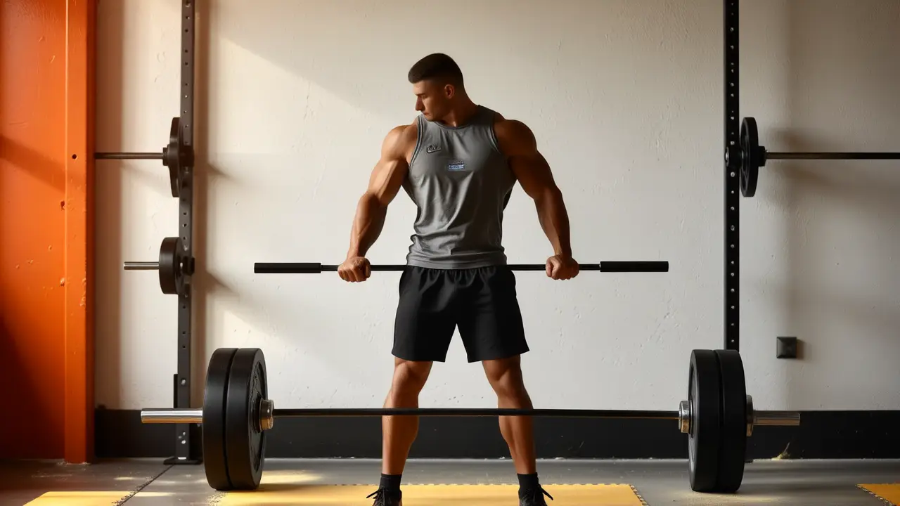 Atleta español sudando en RDL intenso