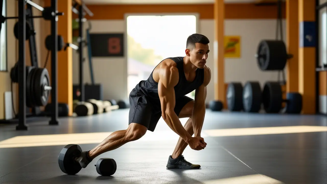 Un atleta español se estira en gimnasio moderno