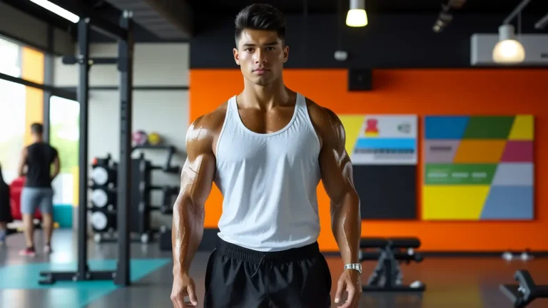 Un hombre atlético exhibe fuerza en el gimnasio