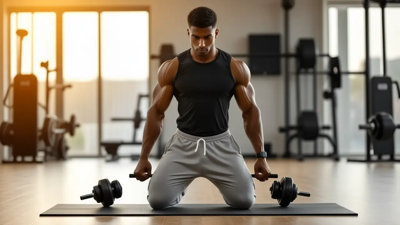 Un hombre atlético se entrena en gimnasio