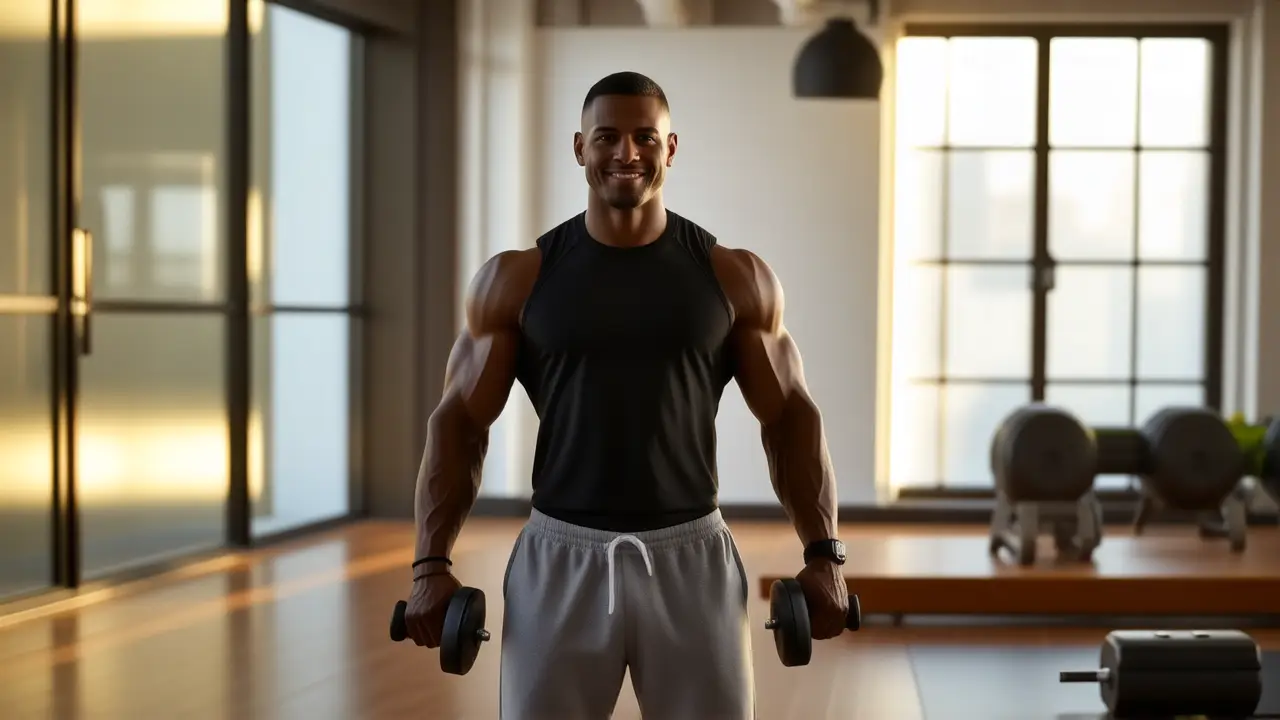 Un hombre atlético luce en gimnasio moderno