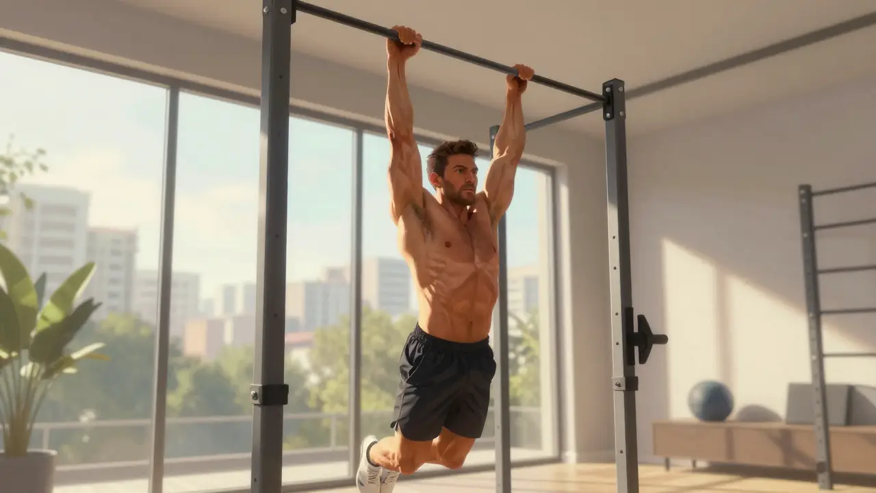 Atleta levanta piernas con fuerza