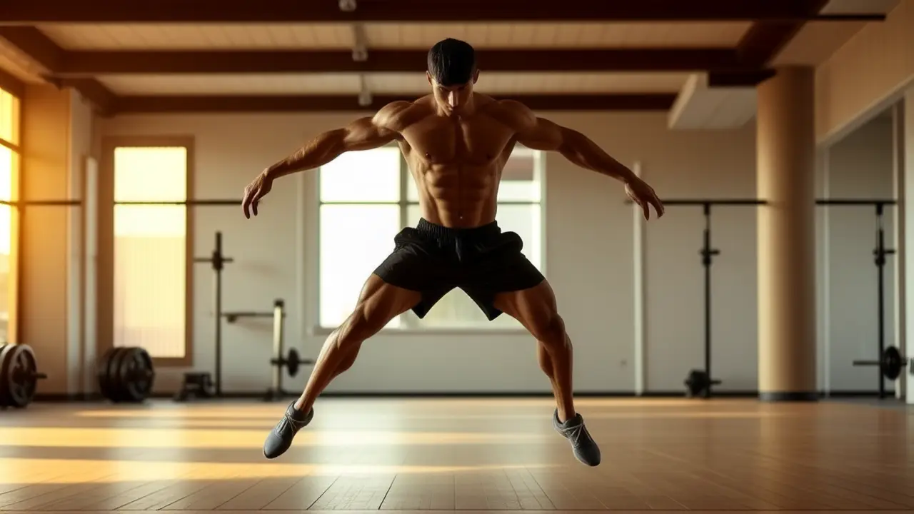 Un atleta español poderoso salta en acción