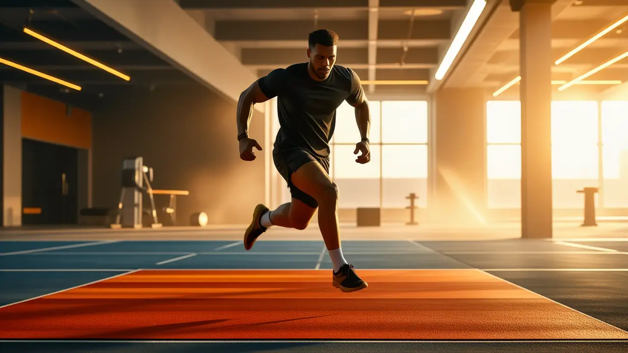 Un atleta español musculoso corre con intensidad
