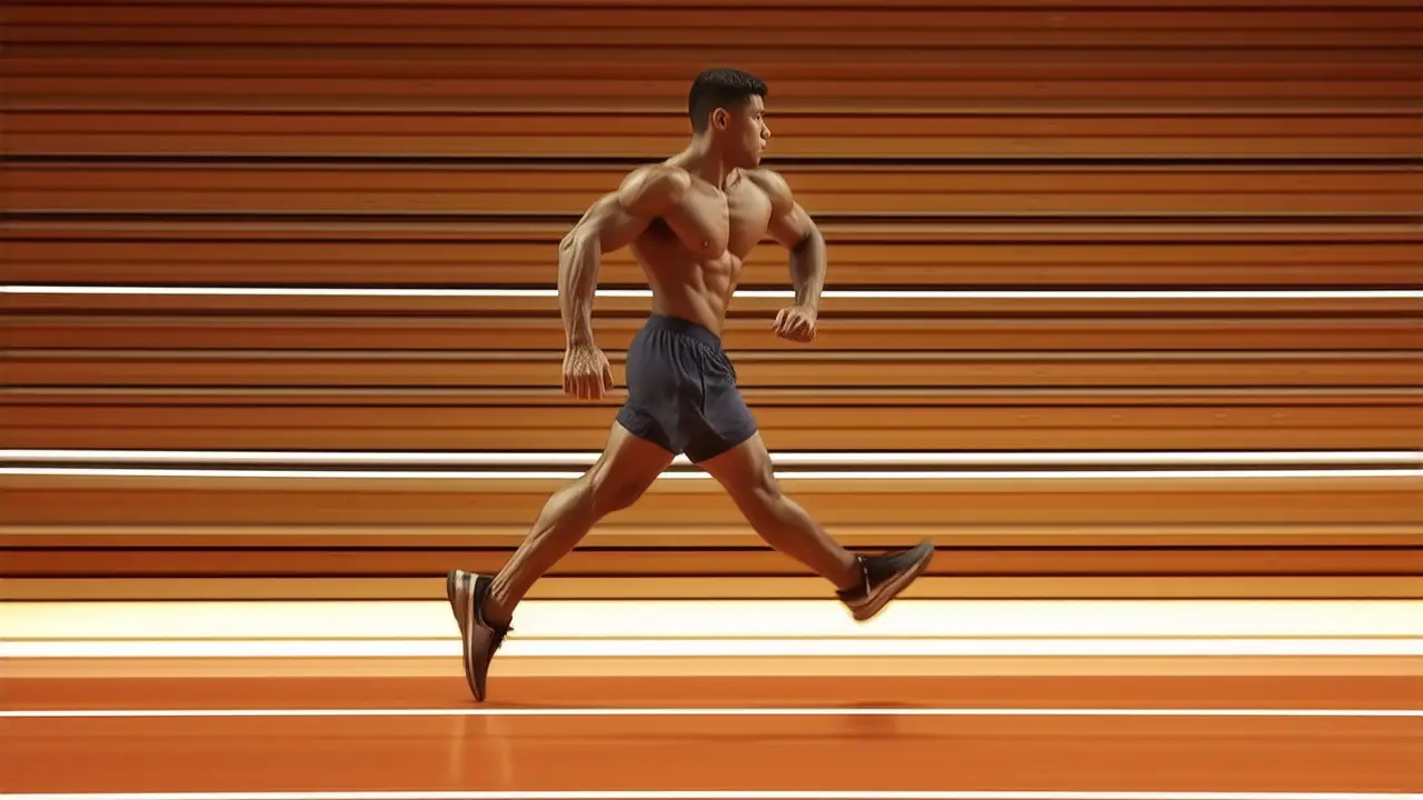 Atleta español musculoso corre con luz dramática