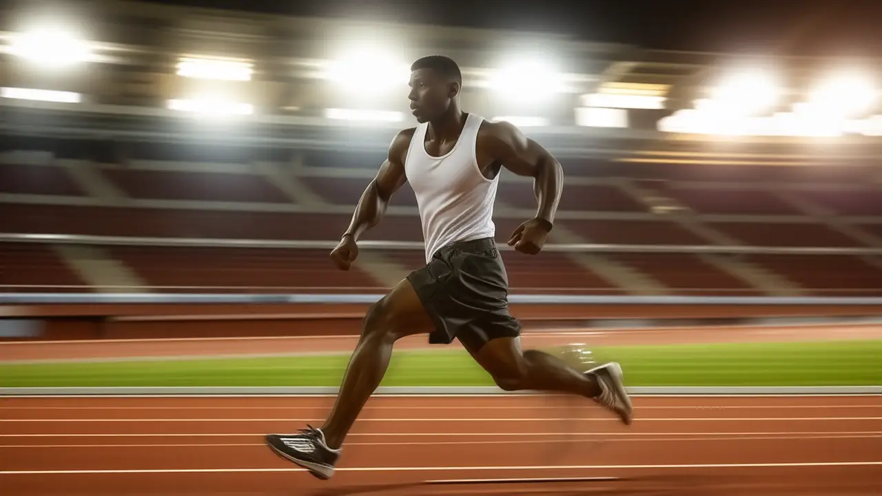 Atleta español musculoso corre con intensidad