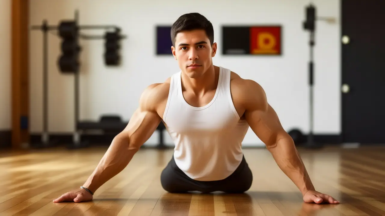 Un hombre atlético realiza sentadillas en gimnasio