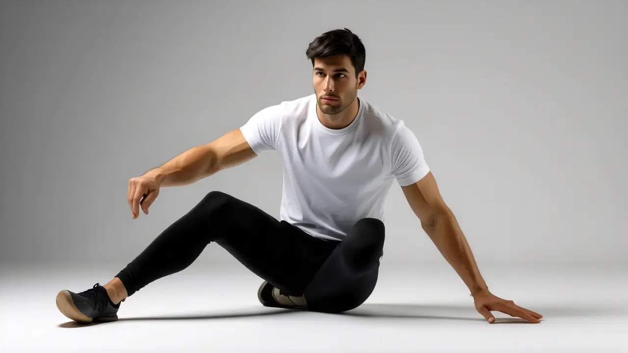 Un hombre atlético se sienta con precisión