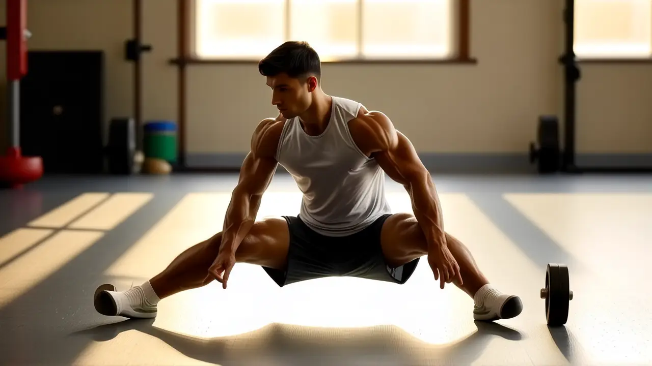 Un hombre atlético realiza sentadillas en gimnasio