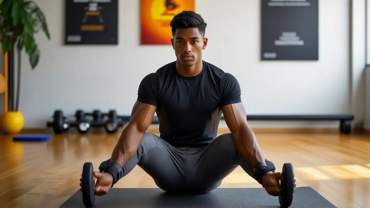 Un hombre atlético realiza sentadillas en gimnasio