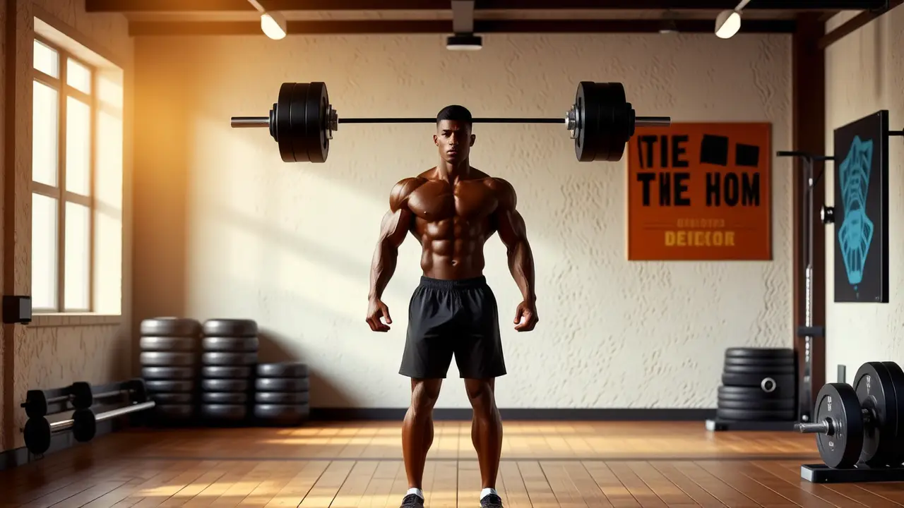 Atleta español fuerte levanta pesas en gimnasio