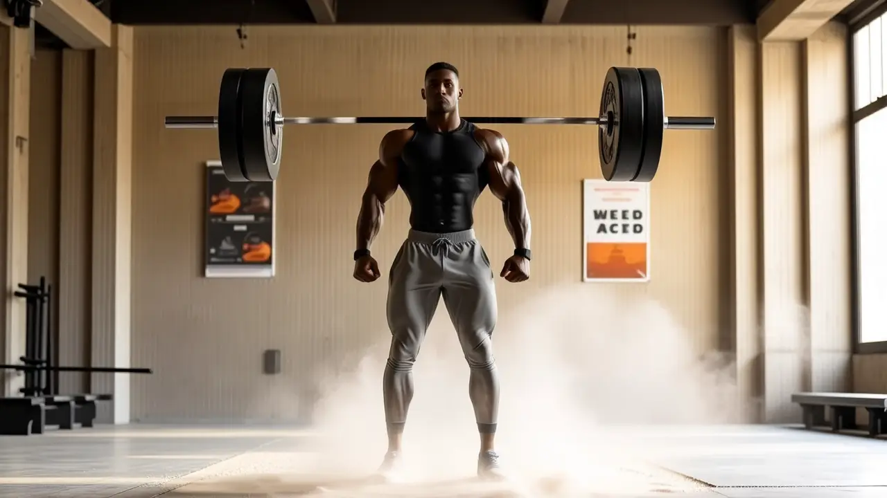 Atleta español musculoso levanta peso con intensidad