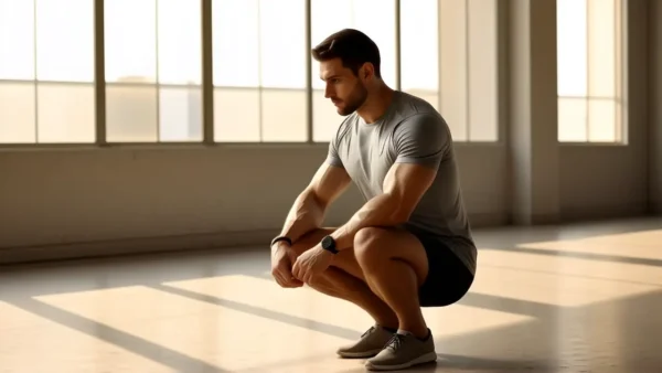 Un hombre atlético se ejercita en un gimnasio cálido