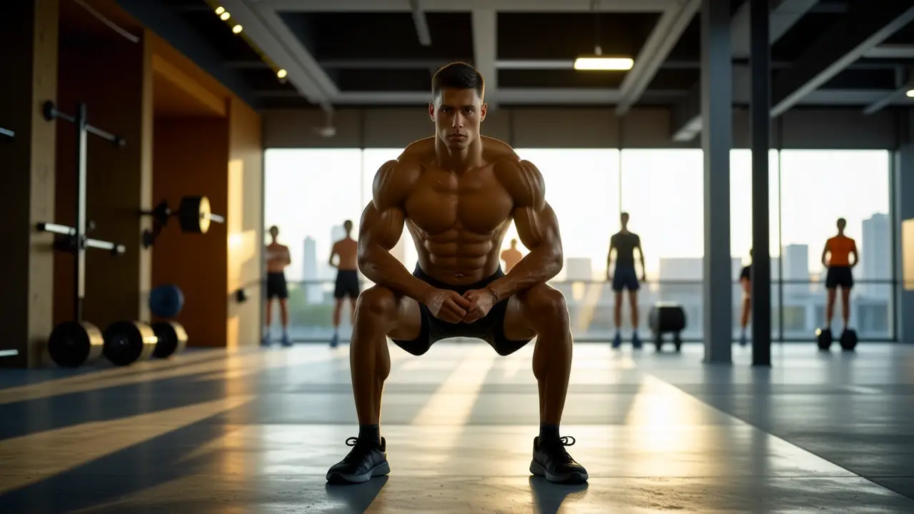 Un atleta español musculoso se ejercita con intensidad