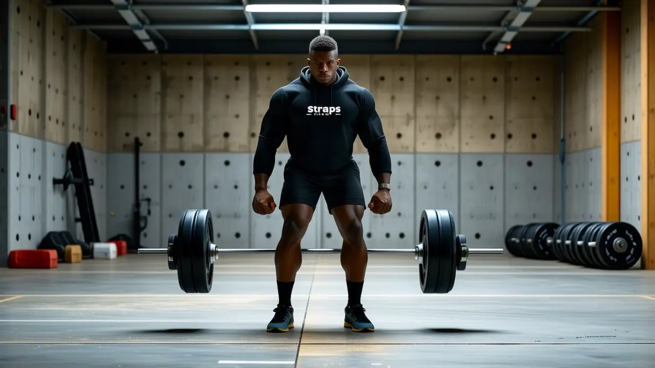 Atleta español fuerte en gimnasio oscuro