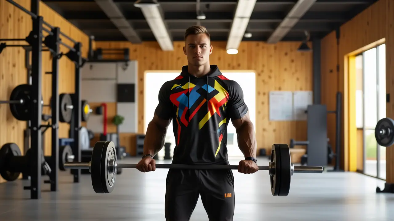 Un atleta fuerte exhibe fuerza en gimnasio moderno