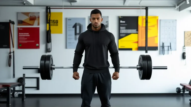Un hombre atlético levanta pesas en gimnasio