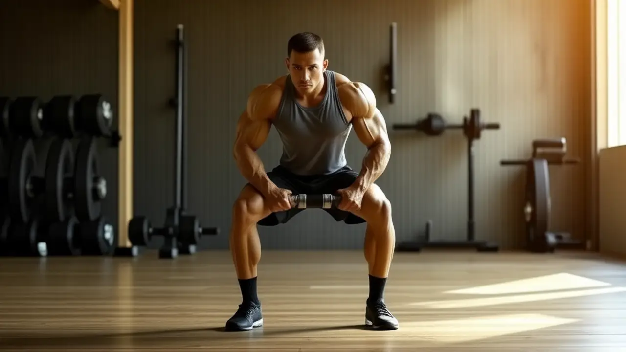 Atleta español musculoso levanta peso en gimnasio
