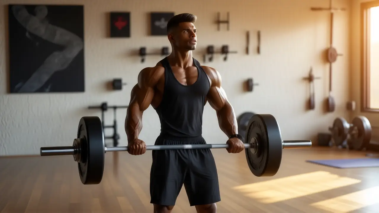 Un hombre fuerte levanta pesas con intensidad
