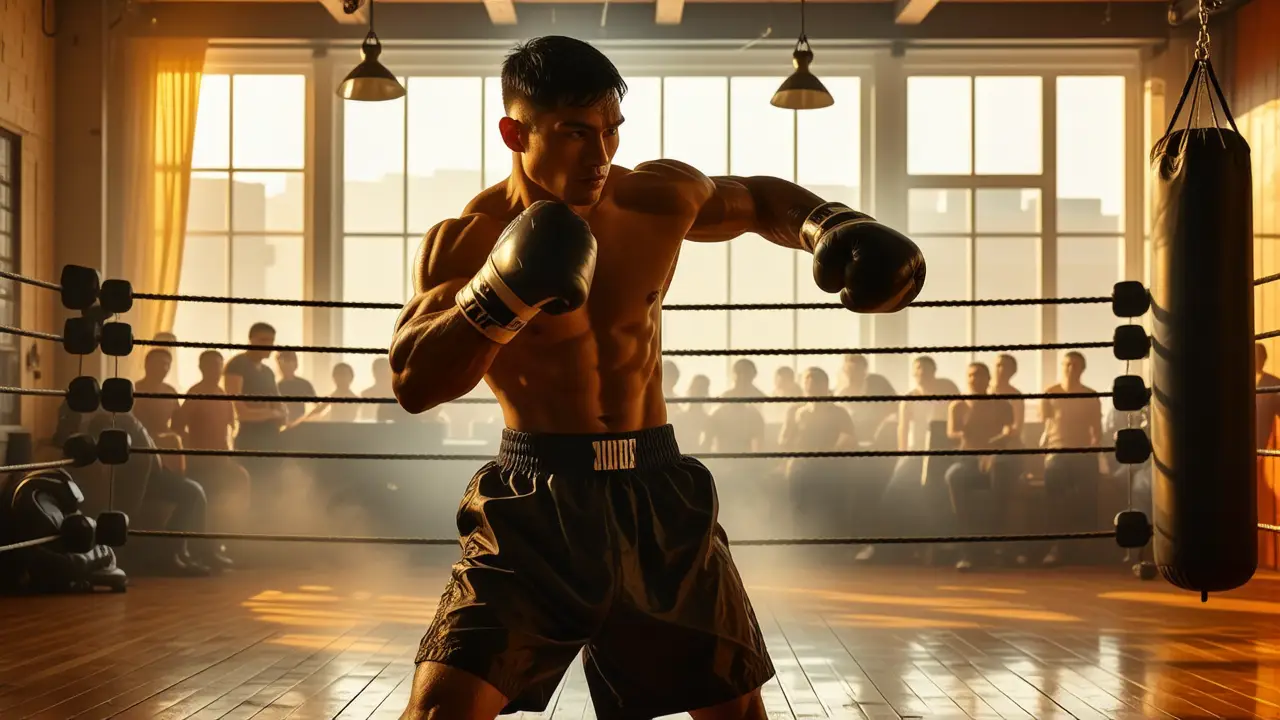 Un boxeador español poderoso golpea con intensidad