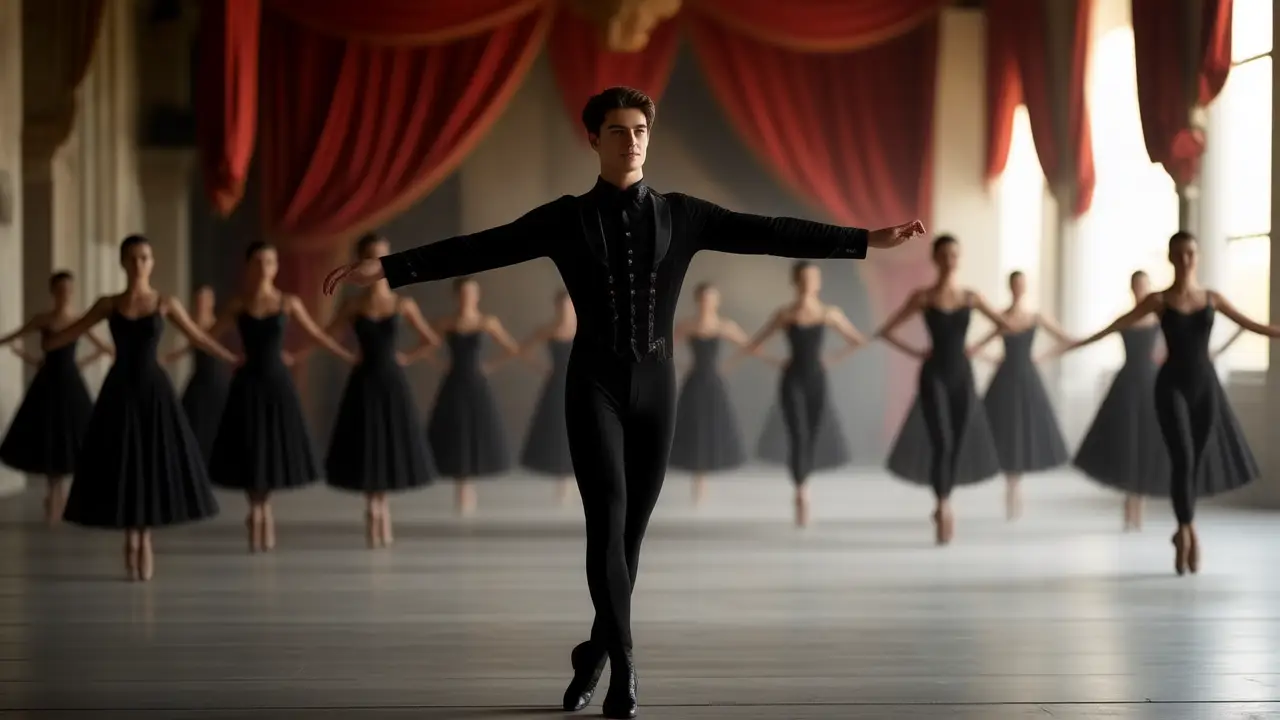Un bailarín elegante captura la luz dorada