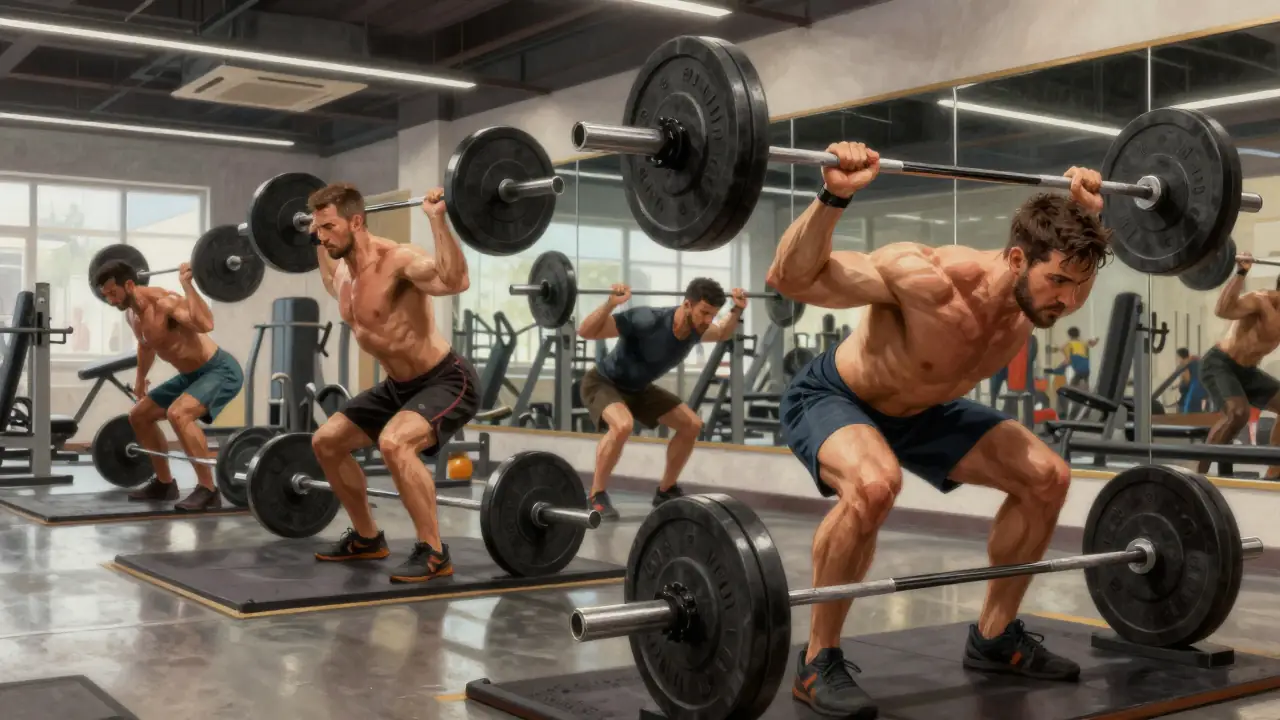 Hombres musculosos reman con fuerza y determinación