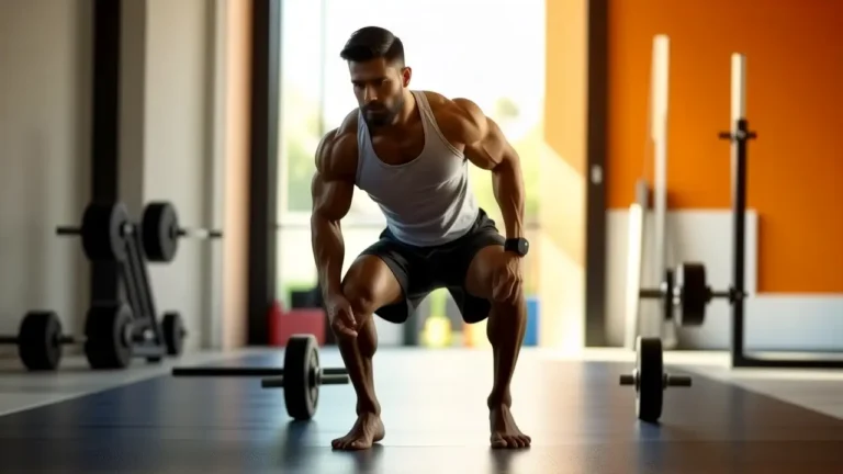Atleta español musculoso captura energía en gimnasio