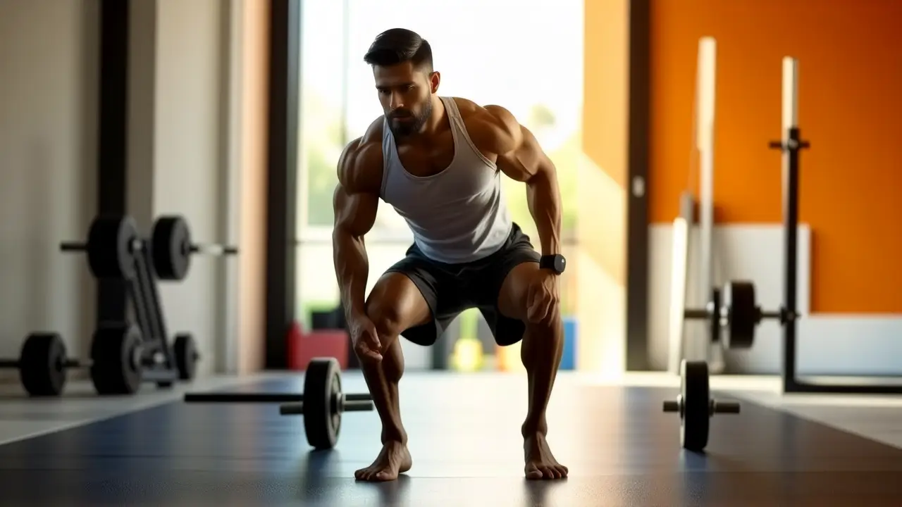 Atleta español musculoso captura energía en gimnasio