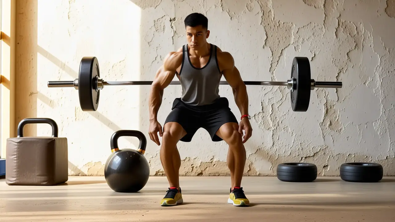 Atleta español musculoso en sesión intensa