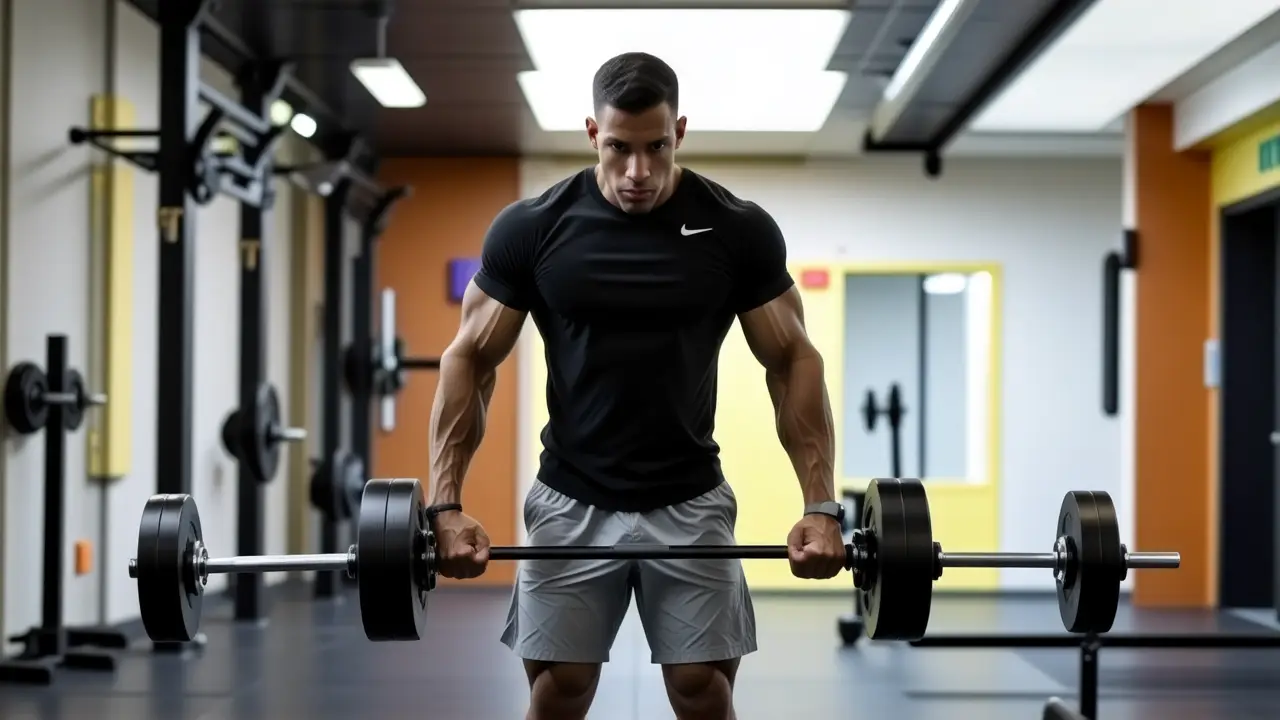 Un hombre atlético levanta pesas con intensidad