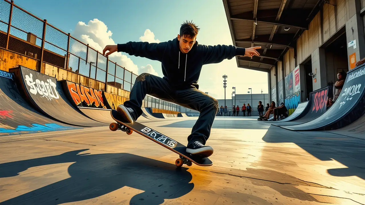 Un joven patinador se desliza en la noche urbana