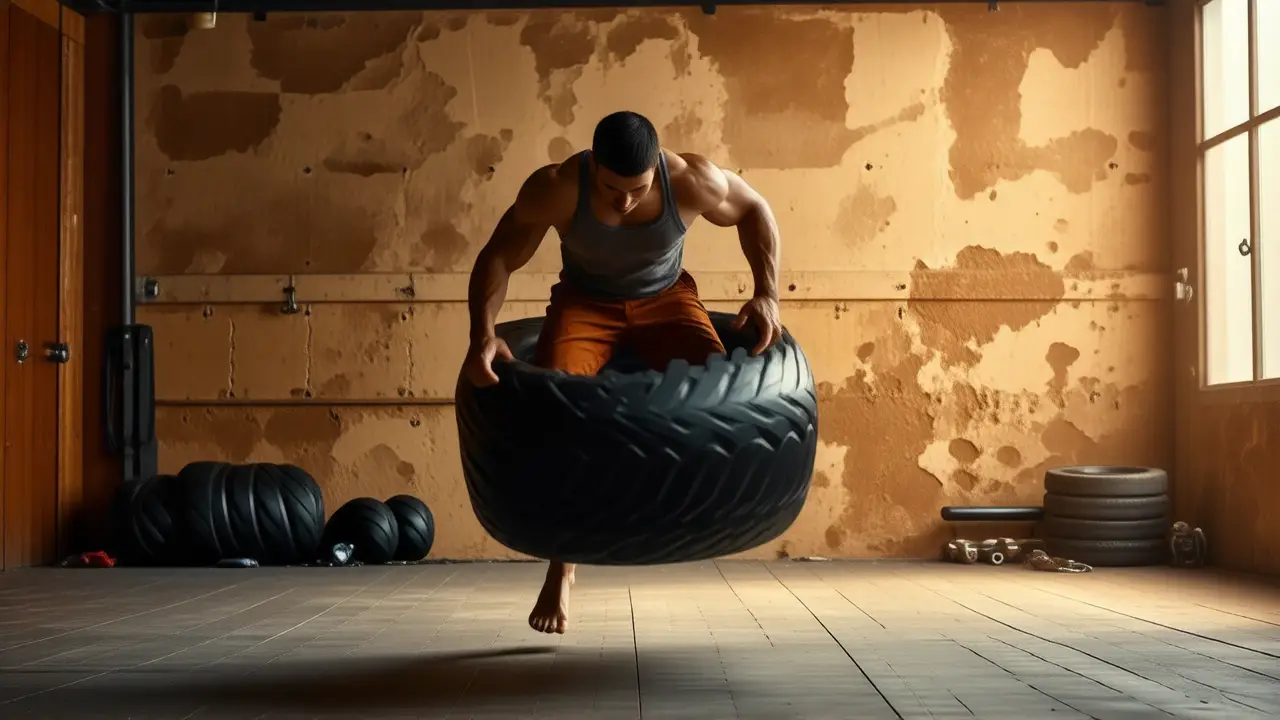 Un atleta español musculoso realiza un flip