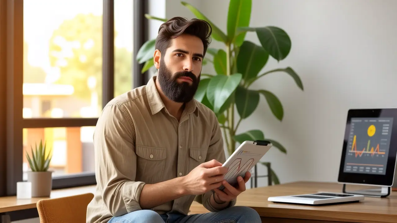 Un hombre atlético monitorea su progreso en un entorno tranquilo