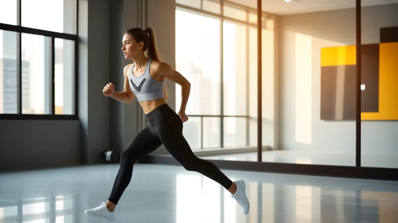 Una mujer atlética luce deportiva en estudio moderno