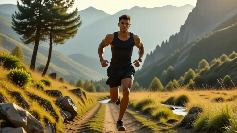 Un atleta español fuerte corre con determinación