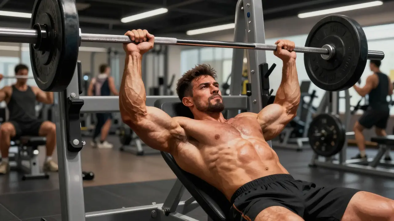 Un hombre levanta pesas con fuerza