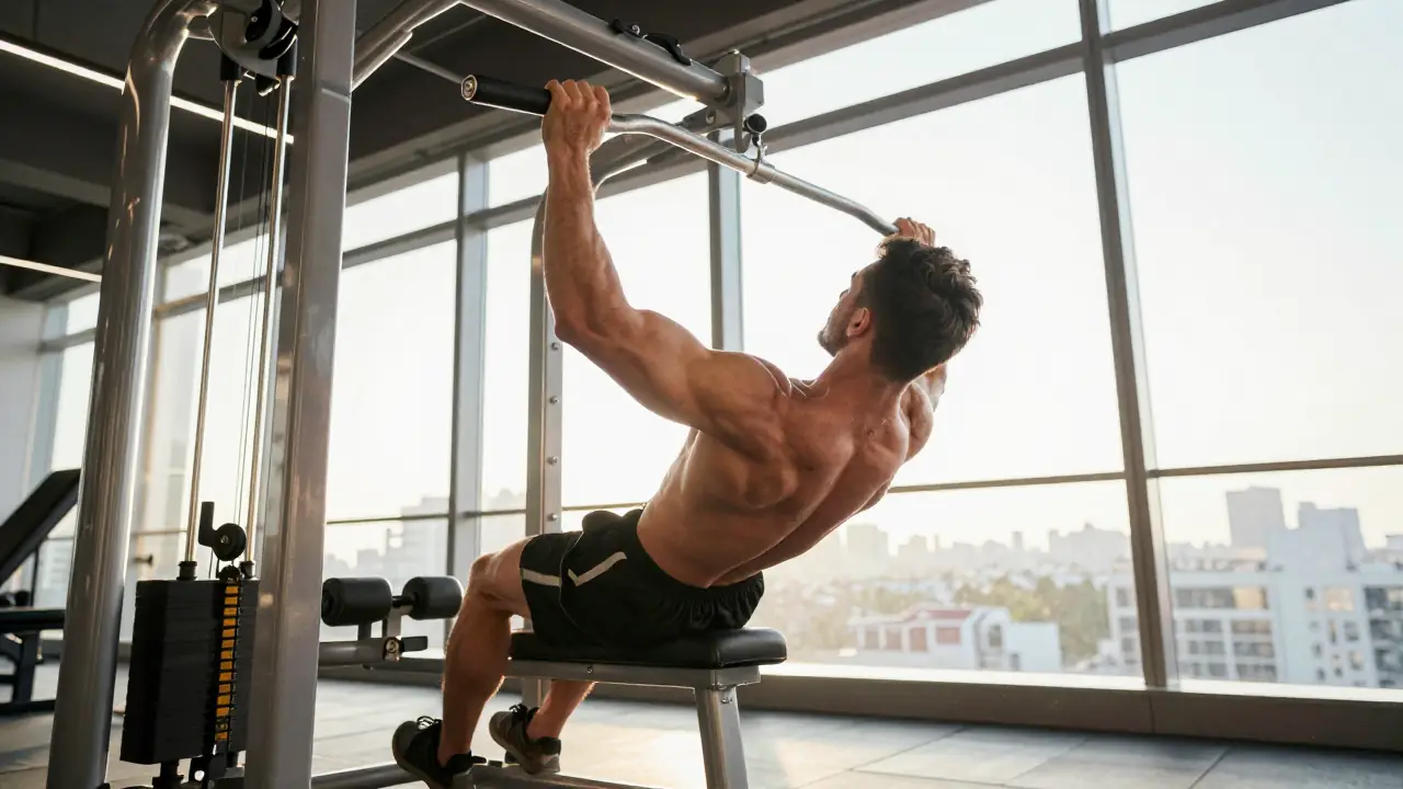 Un halterista realiza dominadas en gimnasio moderno