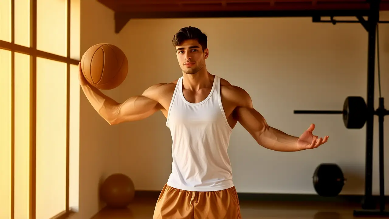 Un atleta español musculoso en luz dorada