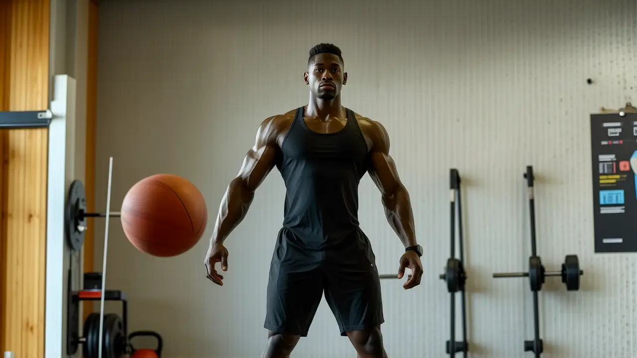 Atleta español musculoso en sesión intensa