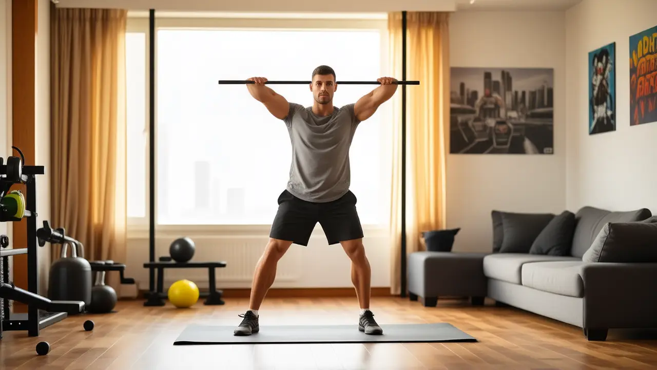 Un hombre atlético realiza burpees en casa