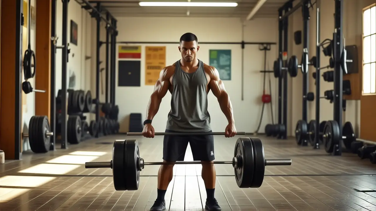 Un hombre fuerte realiza CrossFit en un gimnasio austero