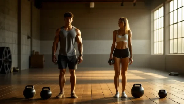 Un hombre atlético y su compañera entrenan intensamente