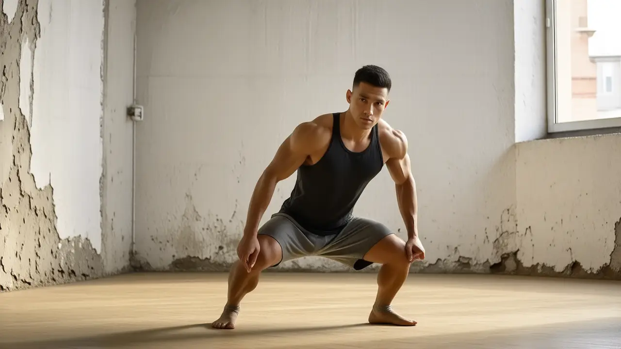 Un hombre atlético realiza ejercicios en un espacio minimalista