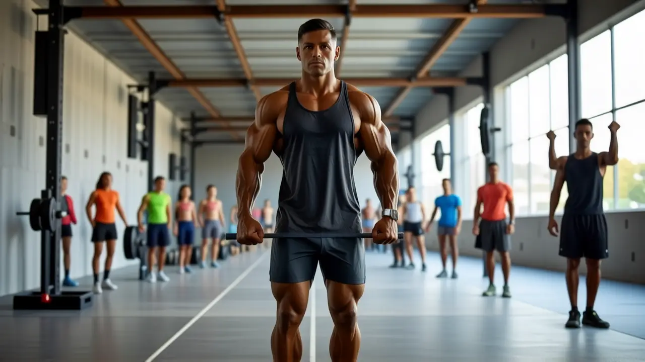 Atleta español musculoso en entrenamiento intenso