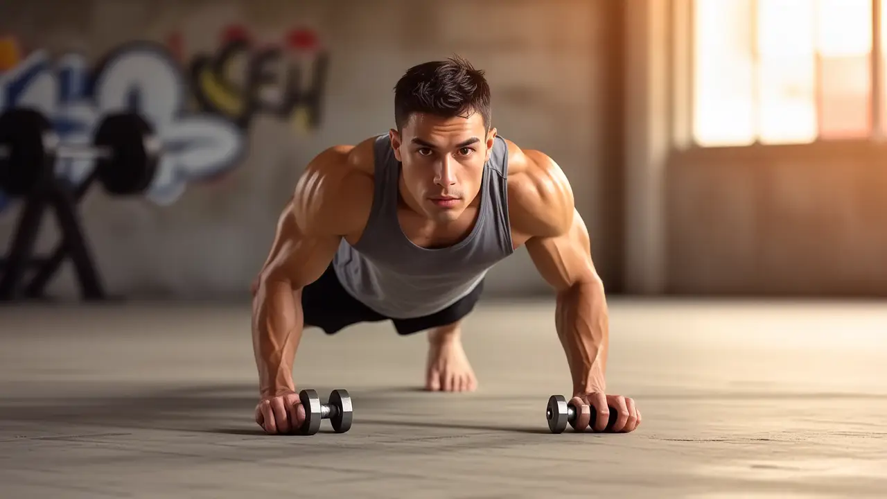 Un hombre atlético se ejercita en un gimnasio urbano