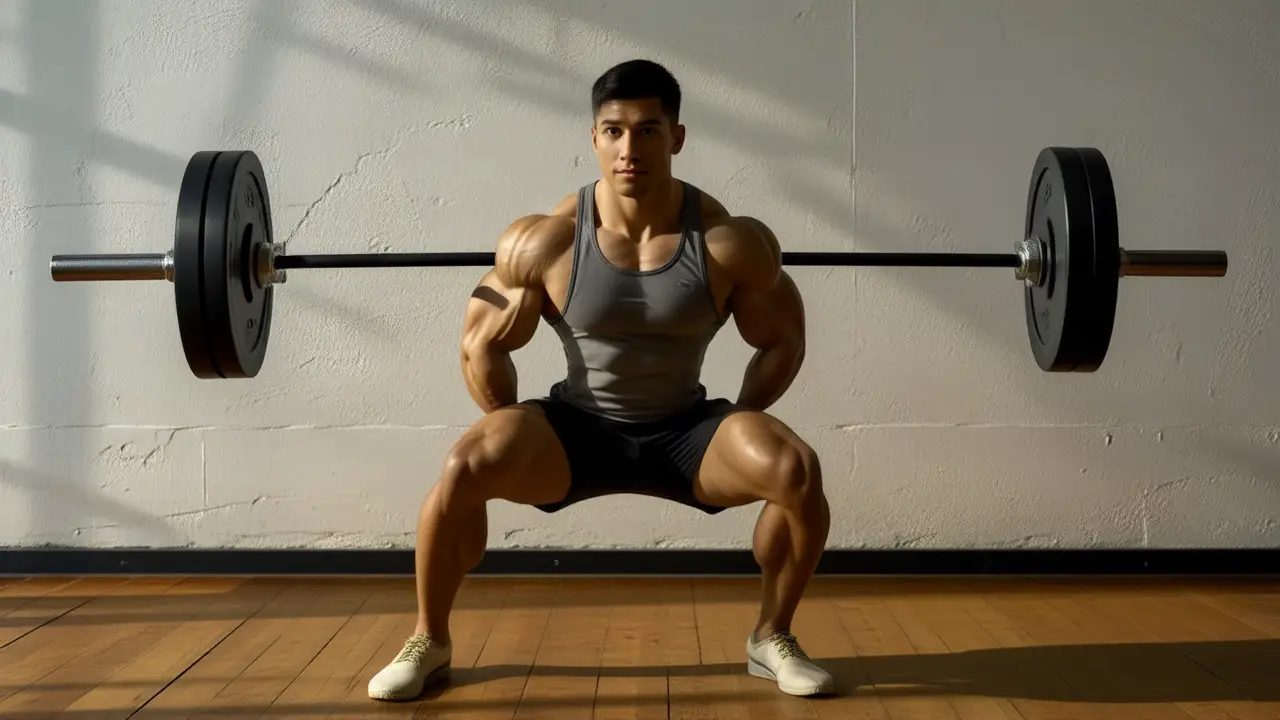 Atleta español musculoso realiza split squat sereno